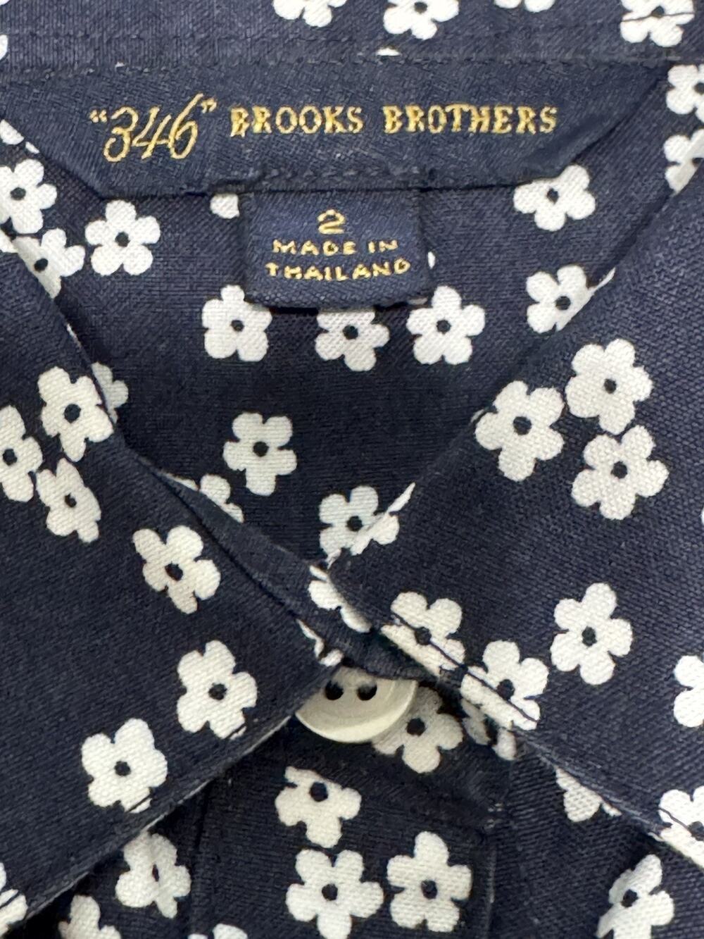 346 Brooks Brothers Women Collared Cotton Button Up Top Blue Flower Size 2
